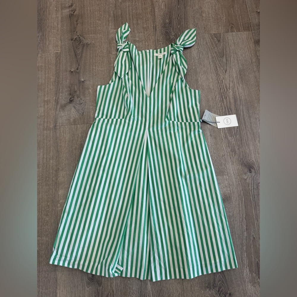 1901 Green and White Striped  dress